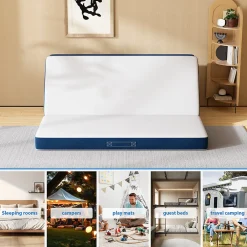 Matelas Pliant Triple 160X195CM, Matelas Polyvalent, 15cm Mousse épaisse, Housse Amovible et Lavable en Machine, Poignée de><noscript><img width=