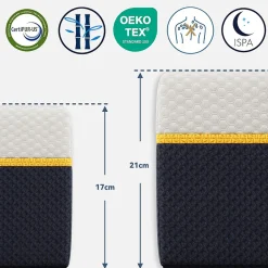 Teeno Matelas pour adulte 90 x 200 cm, épaisseur 21 cm (mousse à mémoire de forme + fibres de charbon de bambou)* Matelas