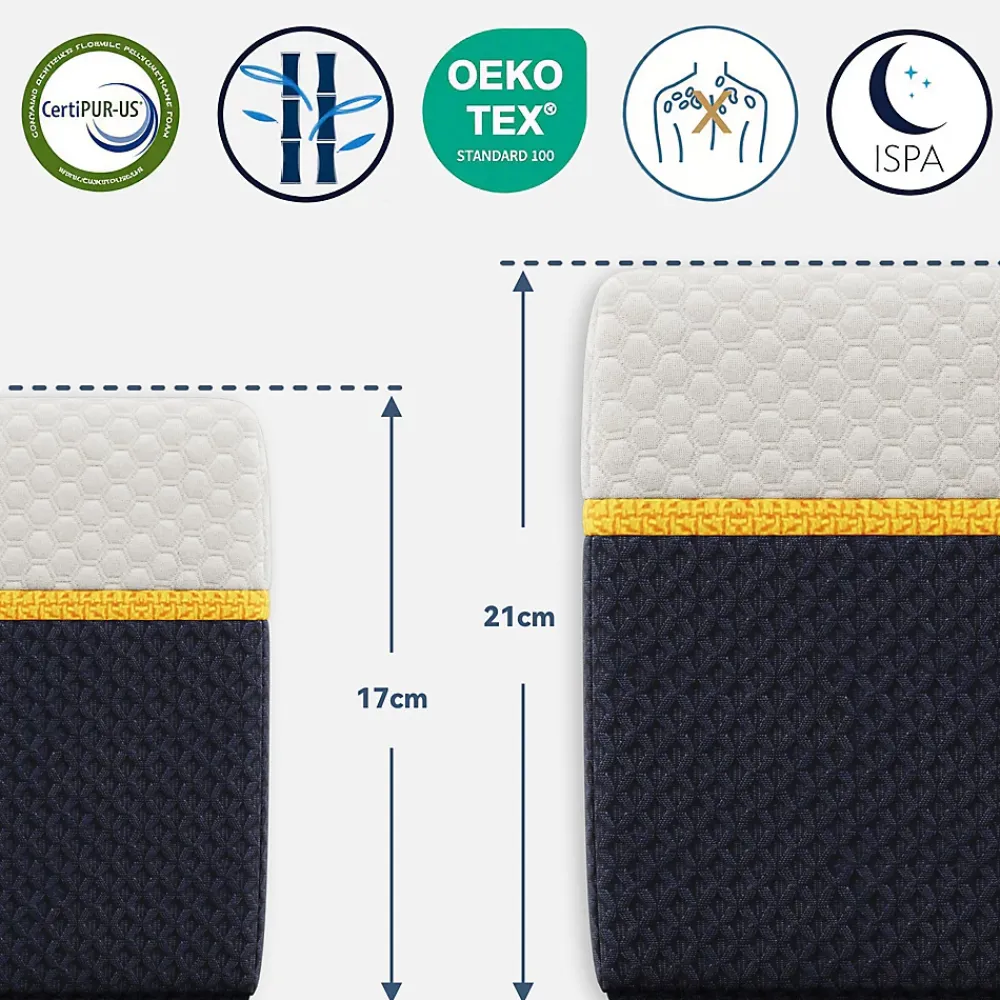 Teeno Matelas pour adulte 90 x 200 cm, épaisseur 21 cm (mousse à mémoire de forme + fibres de charbon de bambou)* Matelas