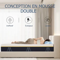 Teeno Matelas pour adulte 90 x 200 cm, épaisseur 21 cm (mousse à mémoire de forme + fibres de charbon de bambou)* Matelas