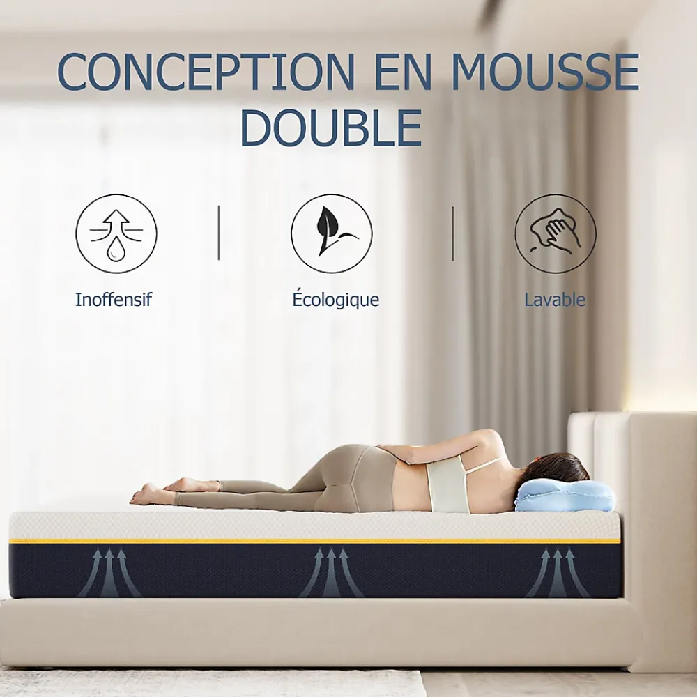 Teeno Matelas pour adulte 90 x 200 cm, épaisseur 21 cm (mousse à mémoire de forme + fibres de charbon de bambou)* Matelas