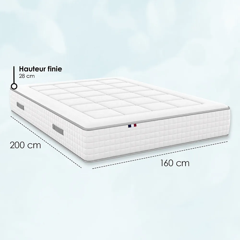 Matelas ressort 1600x2000 cm id literie soutien ferme accueil souple 7 zones epaisseur 30 cm protege-matelas> Discount