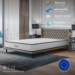 Matelas ressorts - 160x200 - 24 cm - Hybride - Blue Latex - Couchage Indépendant - Confort Mi-Ferme - Réversible - Upsilon>Cosmos Clearance
