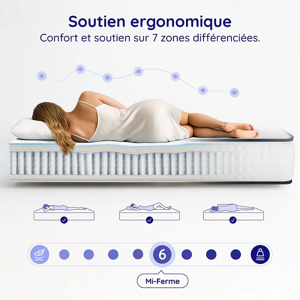 Matelas ressorts - 180x200 - 24 cm - Hybride - Blue Latex - Couchage Indépendant - Confort Mi-Ferme - Réversible - Upsilon>Cosmos Outlet