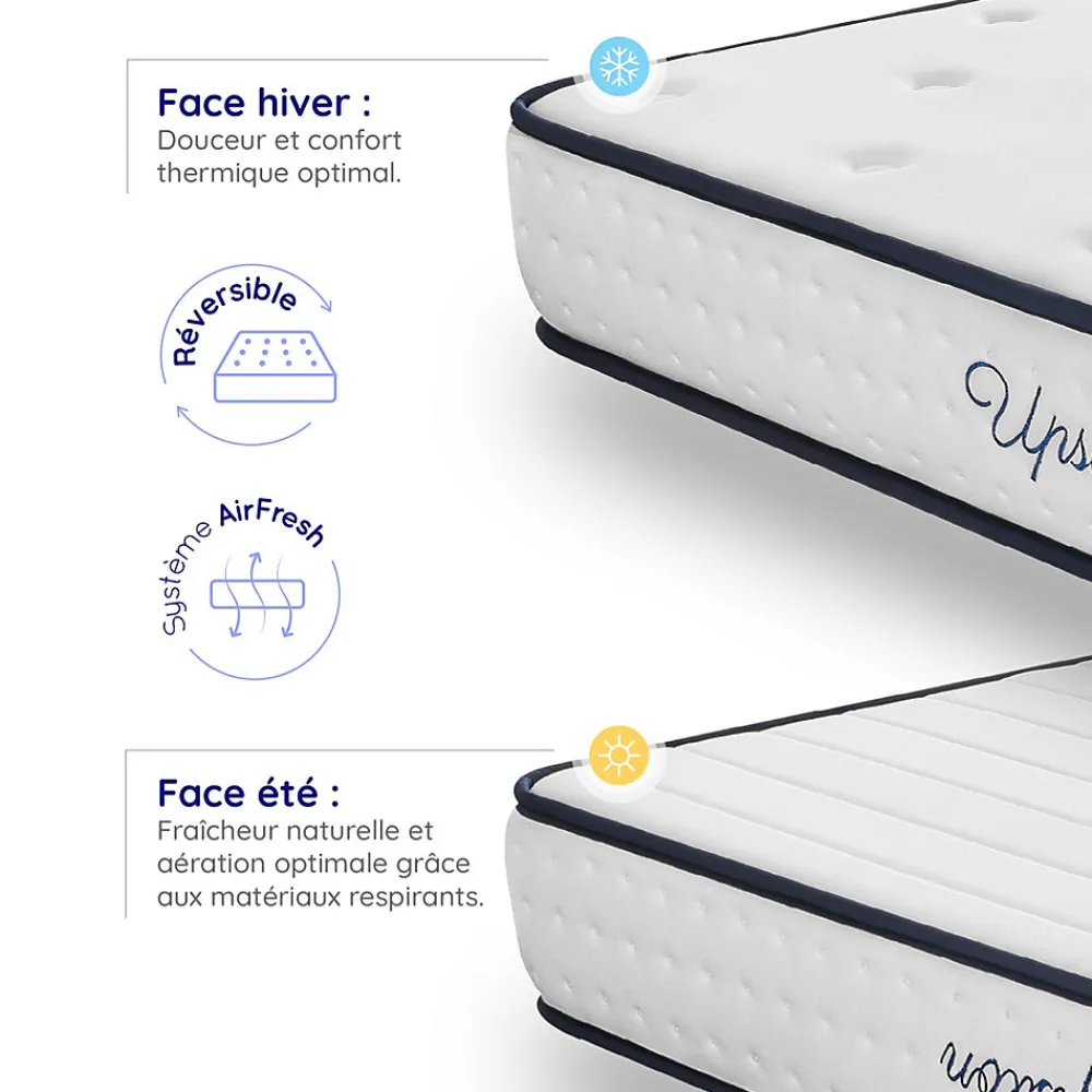 Matelas ressorts - 180x200 - 24 cm - Hybride - Blue Latex - Couchage Indépendant - Confort Mi-Ferme - Réversible - Upsilon>Cosmos Outlet