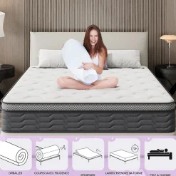 Matelas Ressorts 120x190 cm, Confort, 7 Zones Ergonomique,25 cm d'épaisseur><noscript><img width=
