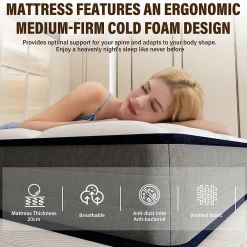 Matelas Ressorts 90x190x20cm, Confort, 7 Zones Ergonomique><noscript><img width=