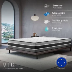 Cosmos Matelas 160x200 - 30 cm - Ressorts Ensachés Indépendants + Mousse HR - Blue Latex - Silencieux - 7 zones - Réversible - Felis* Matelas