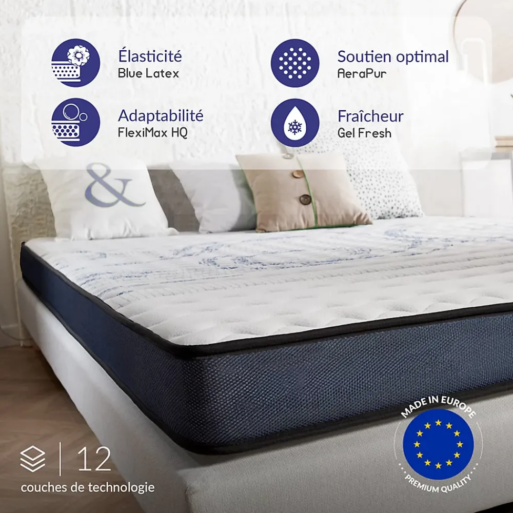 Naturalex Matelas 160x200 à mémoire de forme - Épaisseur 15 cm - Blue Latex - 7 zones de confort - Hypoallergénique - Perfect Dream* Matelas