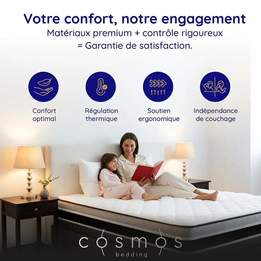 Cosmos Matelas 90x200 - Mousse mémoire de forme - Blue Latex - Confort Équilibré - 7 zones - Réversible - Durable - Upsilon* Matelas