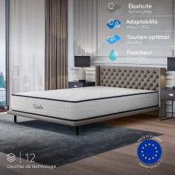 Cosmos Matelas 180x200 - Épais 30 cm - Mousse mémoire de forme - Blue Latex - Confort Ferme - 7 zones - Réversible - Durable - Upsilon* Matelas