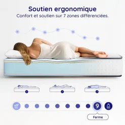 Cosmos Matelas 140x190 - Épais 32 cm - Mousse mémoire de forme - Blue Latex - Confort Ferme - 7 zones - Réversible - Durable - Upsilon* Matelas