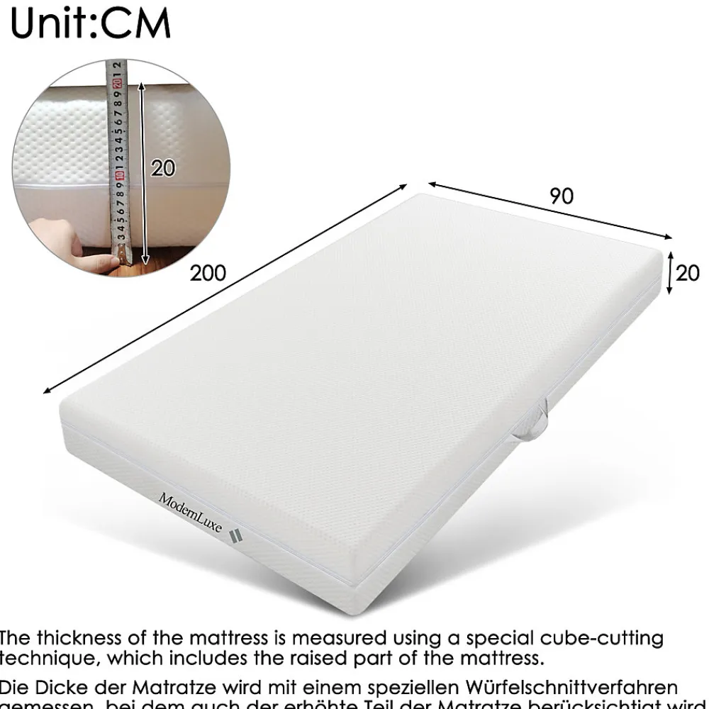 Matelas 90x200 cm - Ergonomique 7 Zones avec Mousse Froide, Confort H2 H3, Housse Amovible Lavable à Fermeture Éclair - Blanc>Okwish