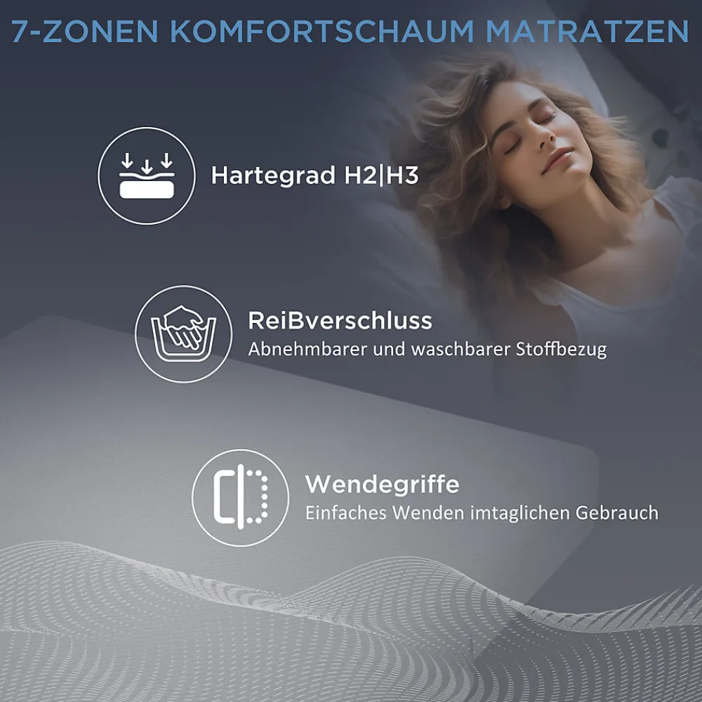 Matelas 90x200 cm - Ergonomique 7 Zones avec Mousse Froide, Confort H2 H3, Housse Amovible Lavable à Fermeture Éclair - Blanc>Okwish