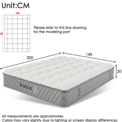Matelas 140x200 cm - Matelas Orthopédique avec Ressorts ensachés 7 Zones et Mousse Froid - H3 Moyenne Ferme - 20 cm - Blanc><noscript><img width=