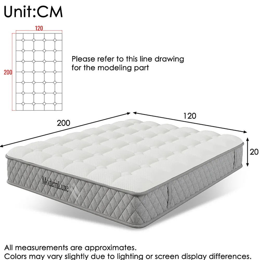 Matelas 120x200 cm - Orthopédique à Ressorts ensachés 7 Zones et Mousse Froid, Fermeté H3 Moyenne, Hauteur 20 cm, Blanc>Okwish Outlet