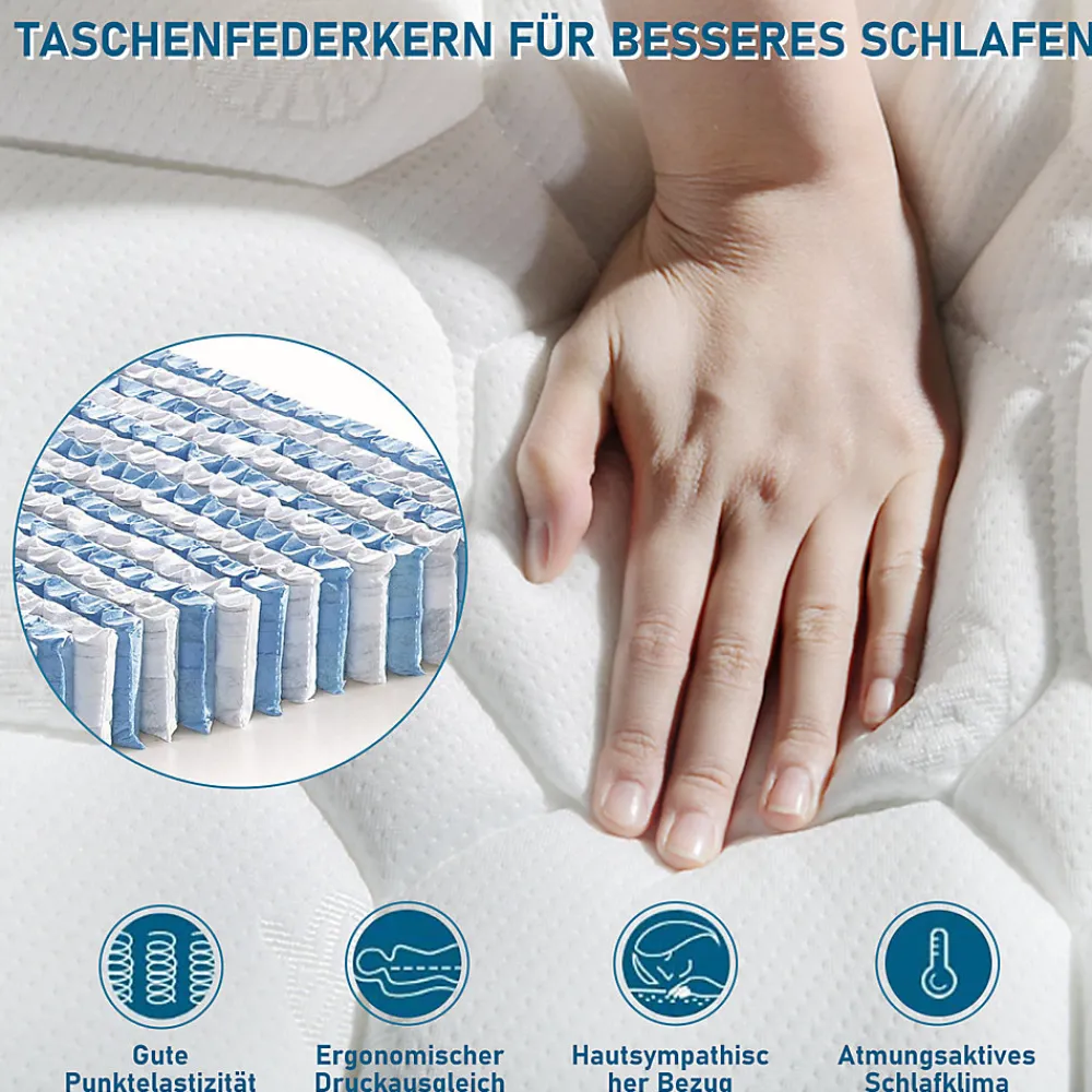 Matelas 90x200 cm à Ressorts Ensachés, Mousse Froide 7 Zones, Microfibre Matelassée, Fermeté H3, Hauteur 25 cm, Certifié Oeko-Tex>ProximaX Outlet