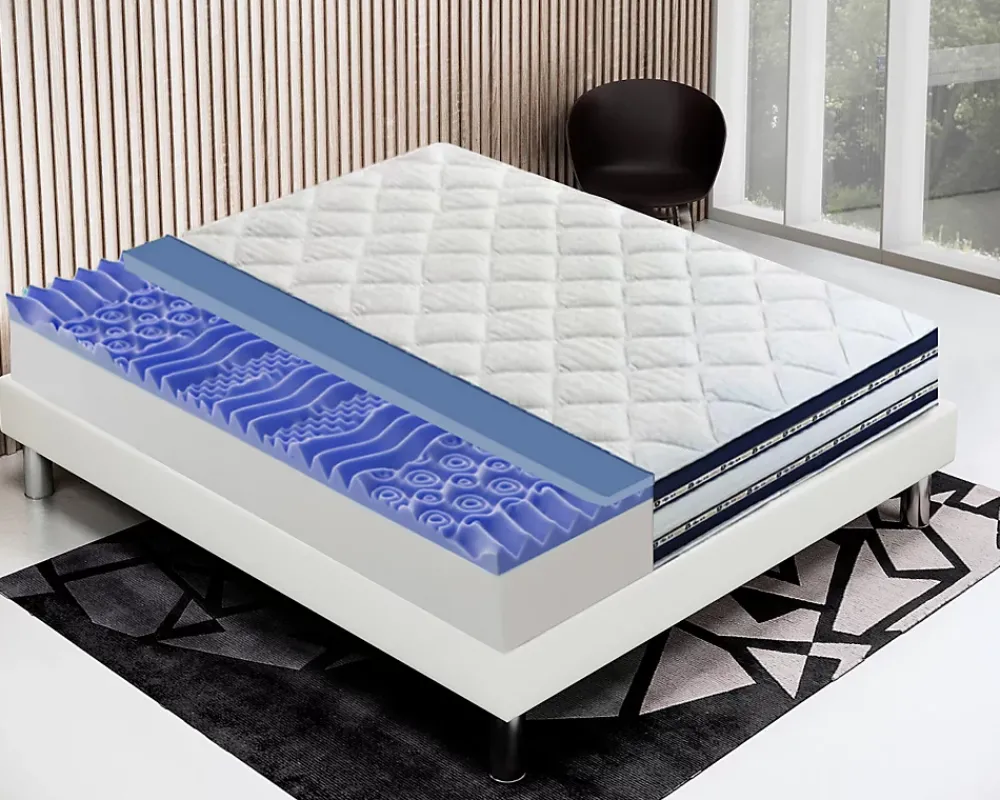 Materassiedoghe Matelas 140x190 Memory Gel - Epaisseur 25 cm - Mousse Mémoire 7 cm - 9 zones de confort - 100% Made in Italy* Matelas
