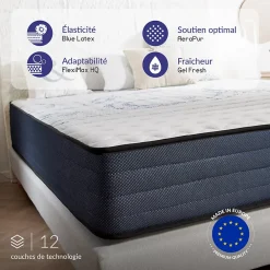 Naturalex Matelas 160x200 mémoire de forme - Épaisseur 24 cm - Blue Latex - 7 zones - Hypoallergénique - Mi-Ferme - Durable - Perfect Dream* Matelas
