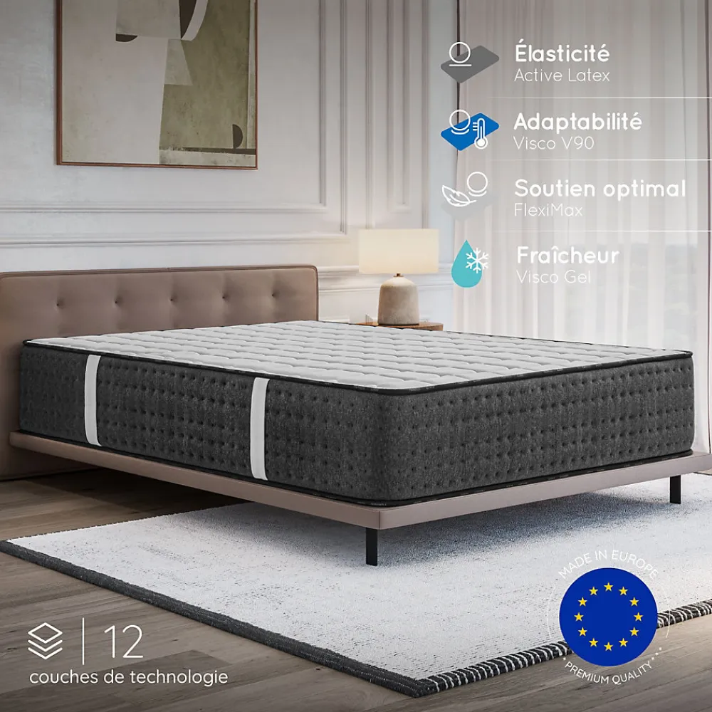 Matelas 180x200 Mousse HR - Blue Latex - Épais 32 cm - 7 zones - Réversible - Hypoallergénique - Ferme - Très Durable - Equinox>Cosmos Online