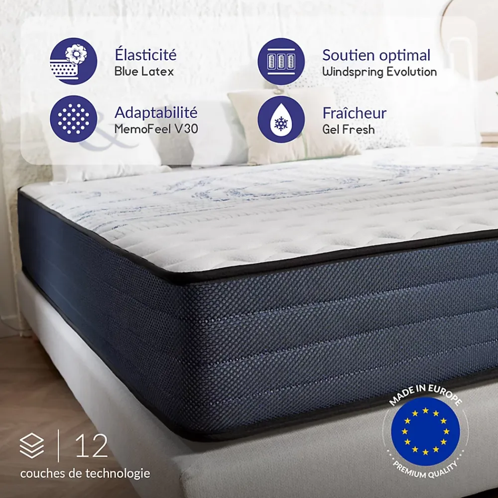 Naturalex Matelas 160x200 ressorts ensachés - Épaisseur 24 cm - Réversible - Couchage Indépendant - Blue Latex - 7 zones - Perfect Dream* Matelas