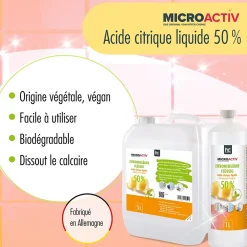Höfer Chemie Microactiv Acide Citrique Liquide 50% Détartrant Polyvalent 2 x 5 L, Et Économique* Nettoyant Pour Cuisine