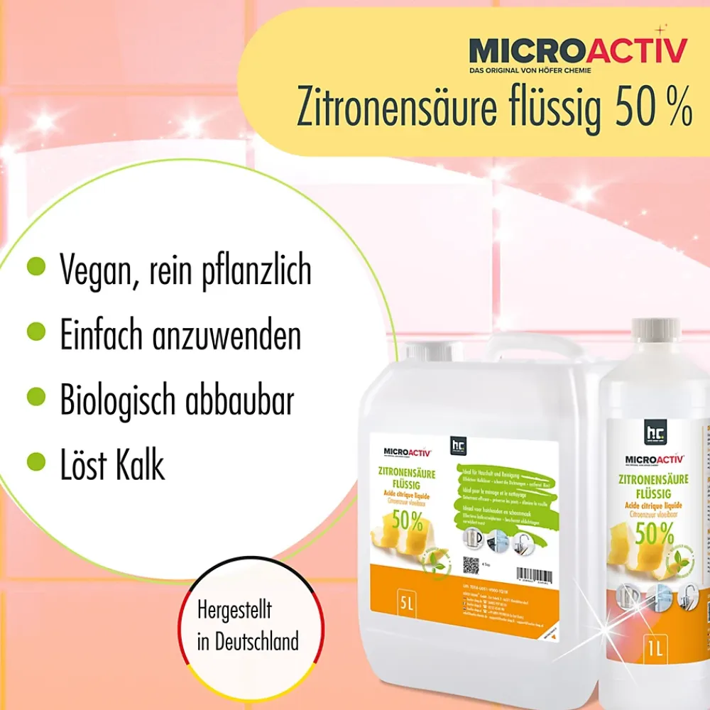 Höfer Chemie Microactiv Acide Citrique Liquide 50% Détartrant Polyvalent 1 x 15 L, Et Économique* Nettoyant Pour Cuisine