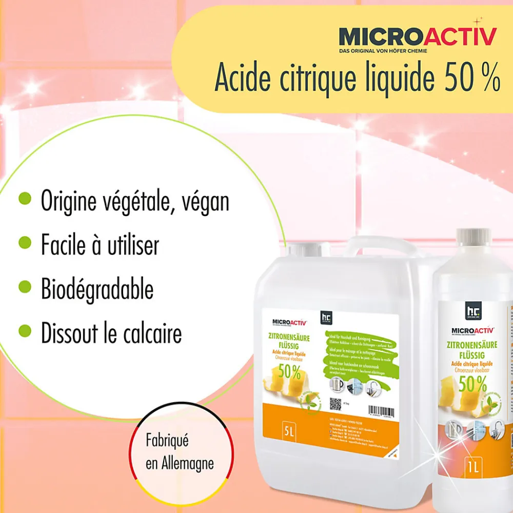Microactiv Acide Citrique Liquide 50% Détartrant Polyvalent 1 x 5 L, Et Économique>Höfer Chemie Outlet