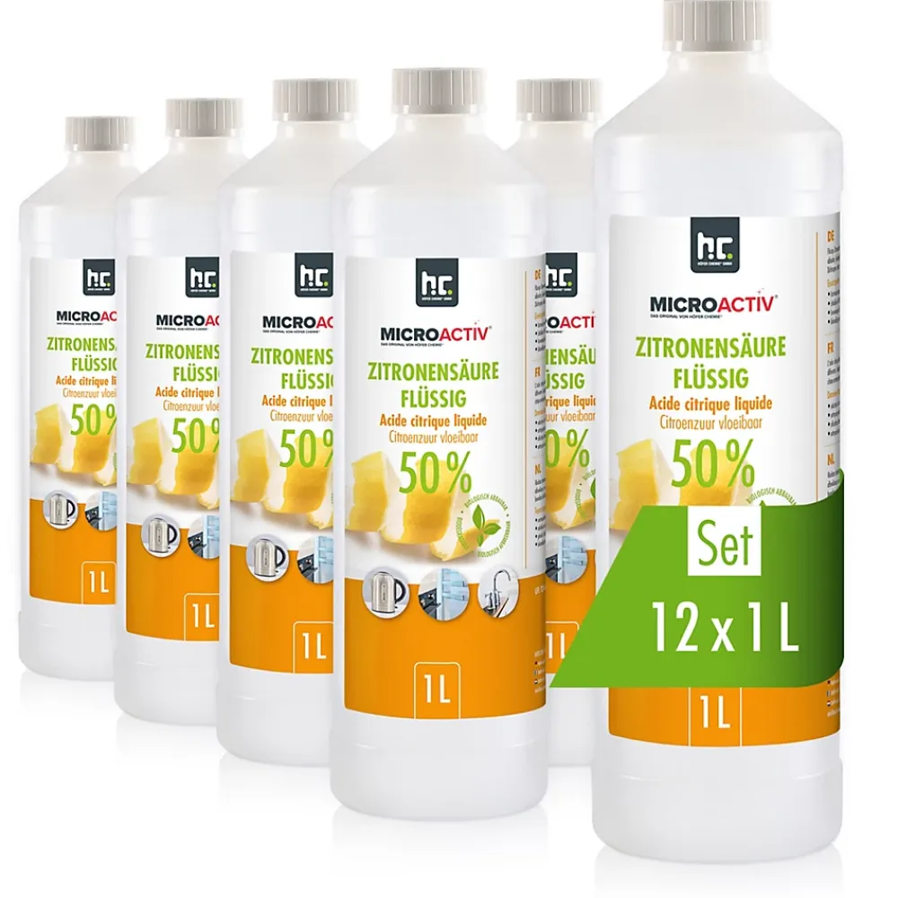 Höfer Chemie Microactiv Acide Citrique Liquide 50% Détartrant Polyvalent 1 x 12 L, Et Économique* Nettoyant Pour Cuisine