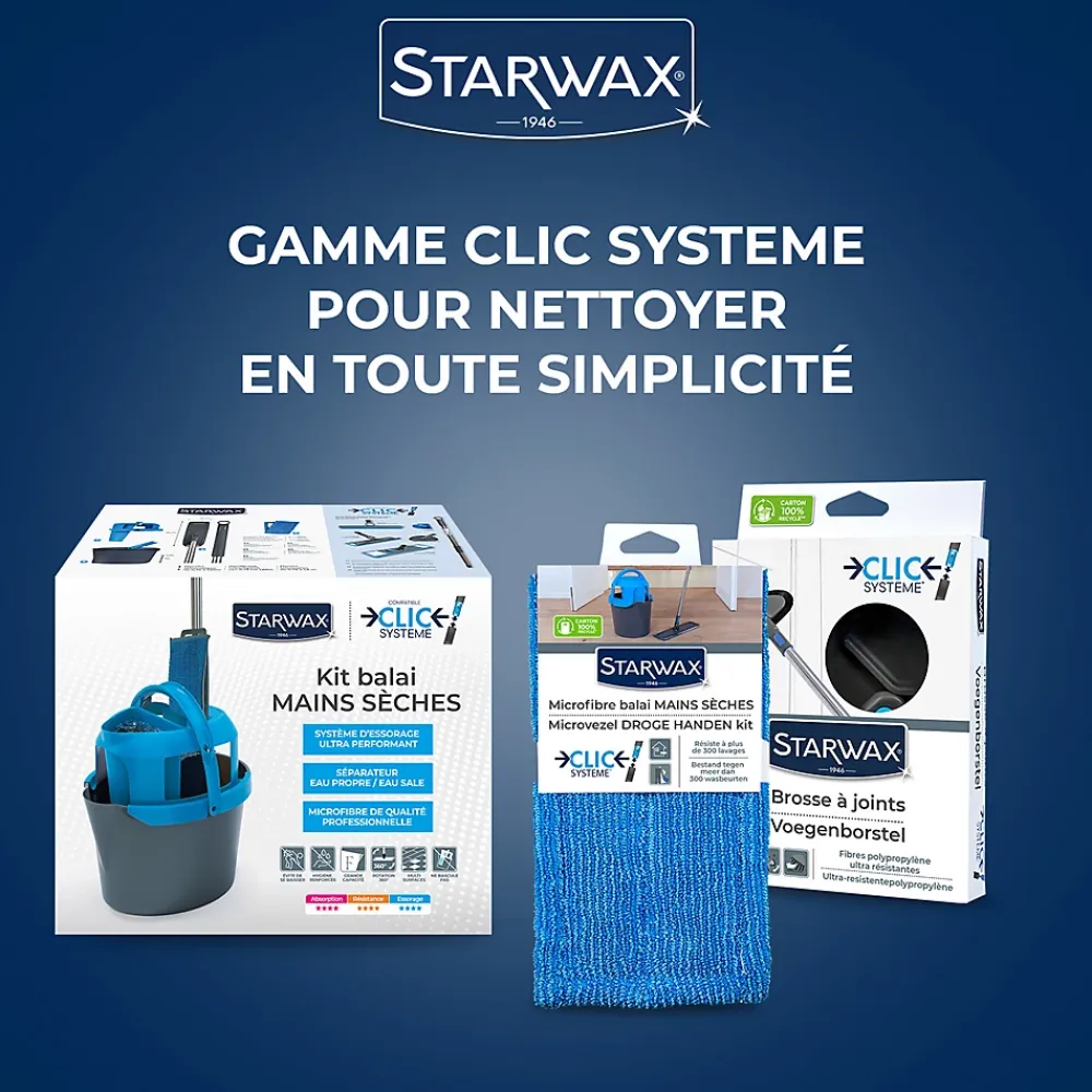 Starwax Microfibre balai mains sèches Clic système* Serpillère