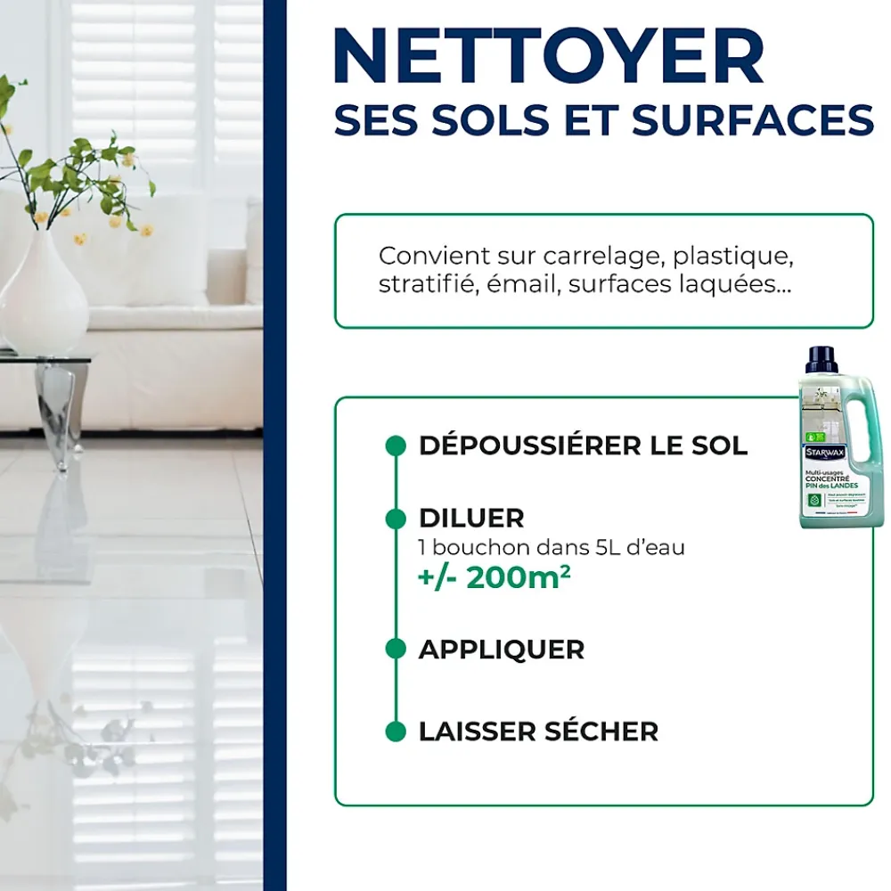 Starwax Nettoyant assainissant multi-usages senteur pin des landes 1L* Nettoyant Et Entretien Pour Sol