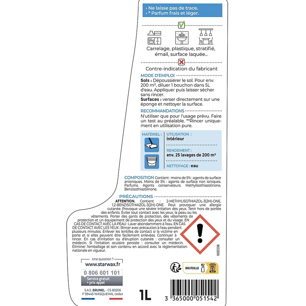 Starwax Nettoyant assainissant multi-usages senteur pin des landes 1L* Nettoyant Et Entretien Pour Sol