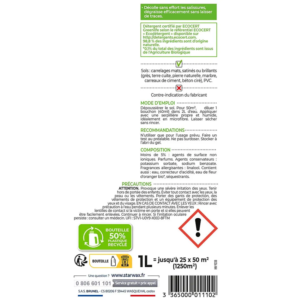 Nettoyant concentré carrelages et sols plastiques SoluVert 1L>Starwax Discount