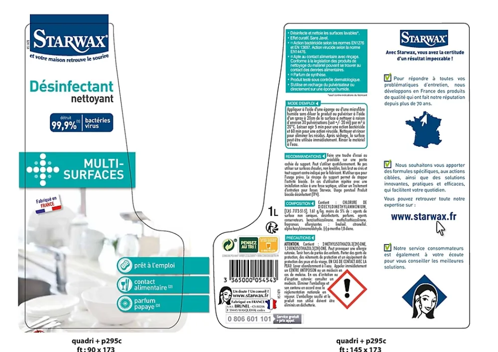 Starwax Nettoyant désinfectant multi-surfaces papaye 1L* Désinfectant