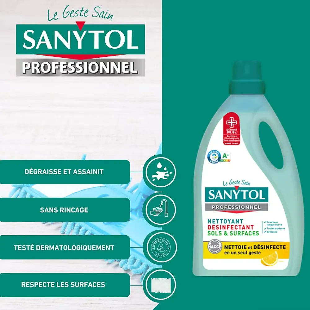Sanytol Nettoyant désinfectant sols et surfaces citron 5L* Nettoyant Et Entretien Pour Sol