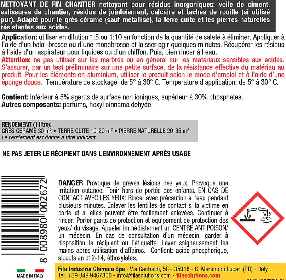 Nettoyant fin de chantier intérieur extérieur 1L>Fila Clearance