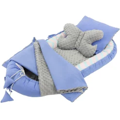 Nid d'ange bébés 90x50 cm bleu motif baleine en coton avec coussin de sommeil oreiller papillon>Joyz Best