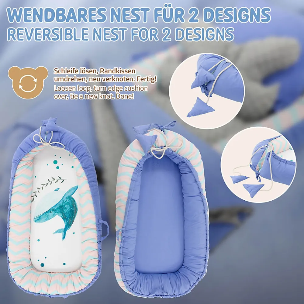 Nid d'ange bébés 90x50 cm bleu motif baleine en coton avec coussin de sommeil oreiller papillon>Joyz Best