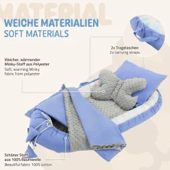 Nid d'ange bébés 90x50 cm bleu motif baleine en coton avec coussin de sommeil oreiller papillon><noscript><img width=