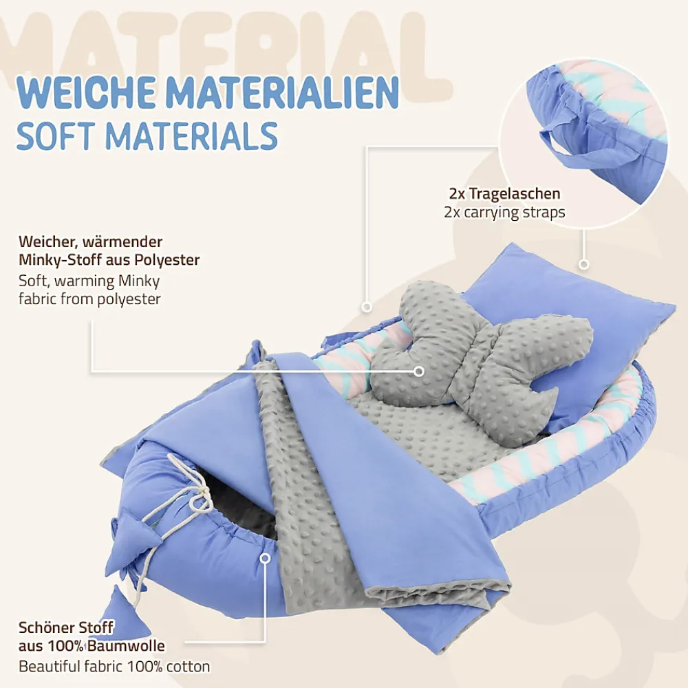 Nid d'ange bébés 90x50 cm bleu motif baleine en coton avec coussin de sommeil oreiller papillon>Joyz Best
