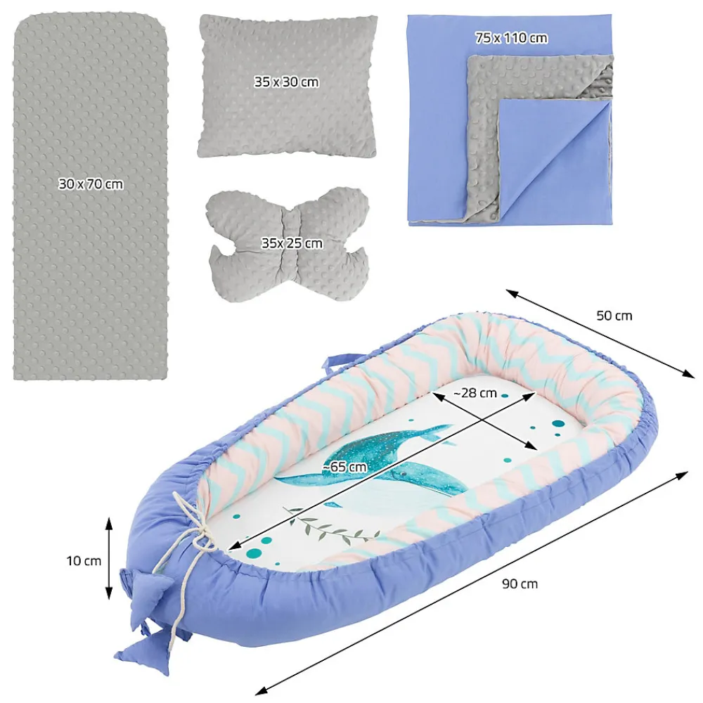 Nid d'ange bébés 90x50 cm bleu motif baleine en coton avec coussin de sommeil oreiller papillon>Joyz Best