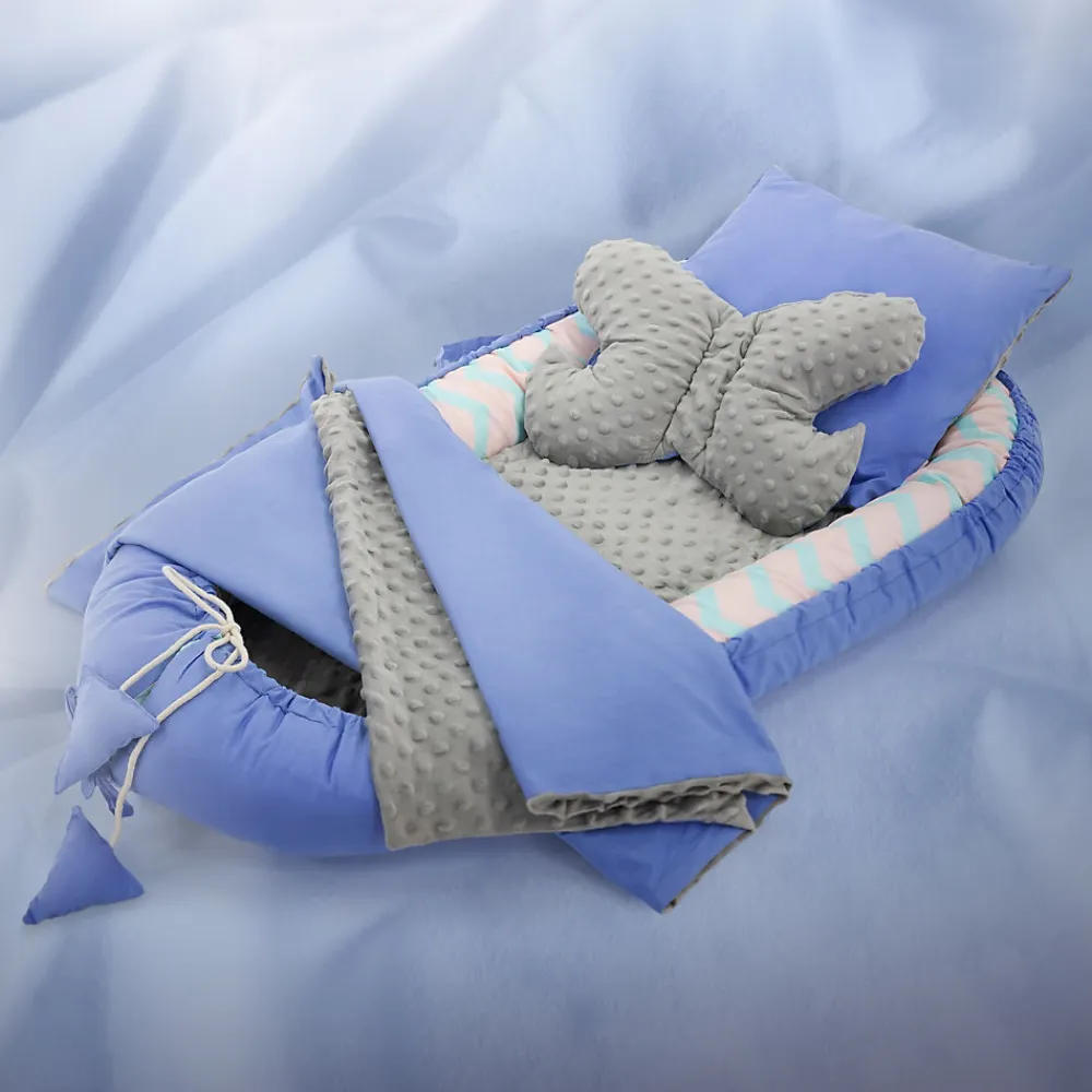 Nid d'ange bébés 90x50 cm bleu motif baleine en coton avec coussin de sommeil oreiller papillon>Joyz Best