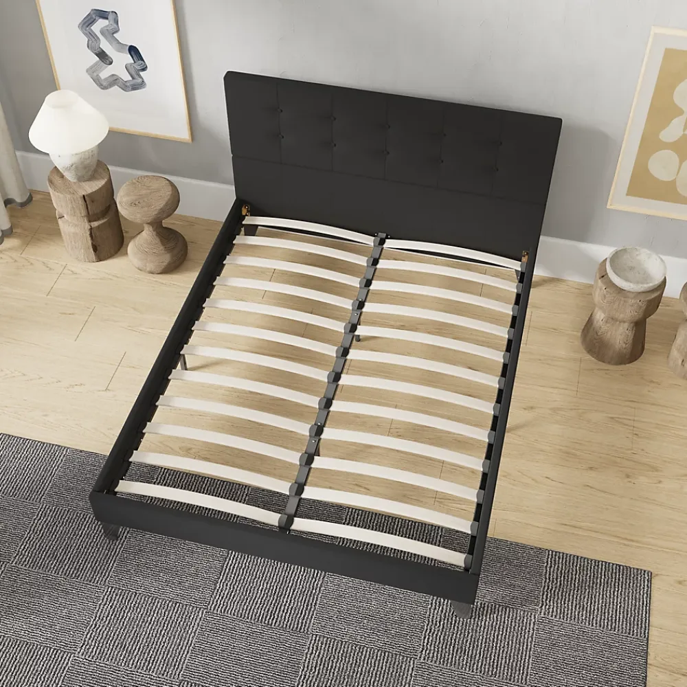 November Sleep Lit 140x200 cm avec tête de lit tissu noir* Lit Double
