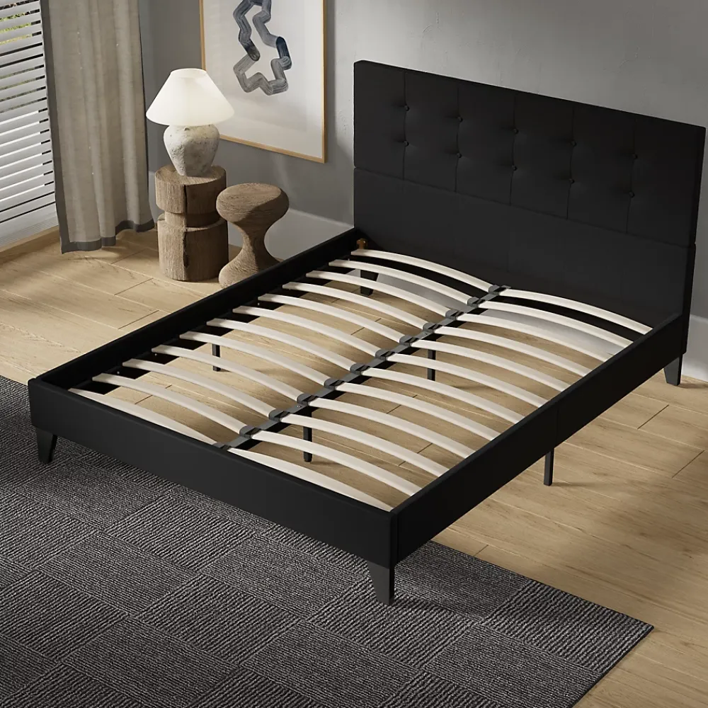 November Sleep Lit 140x200 cm avec tête de lit tissu noir* Lit Double