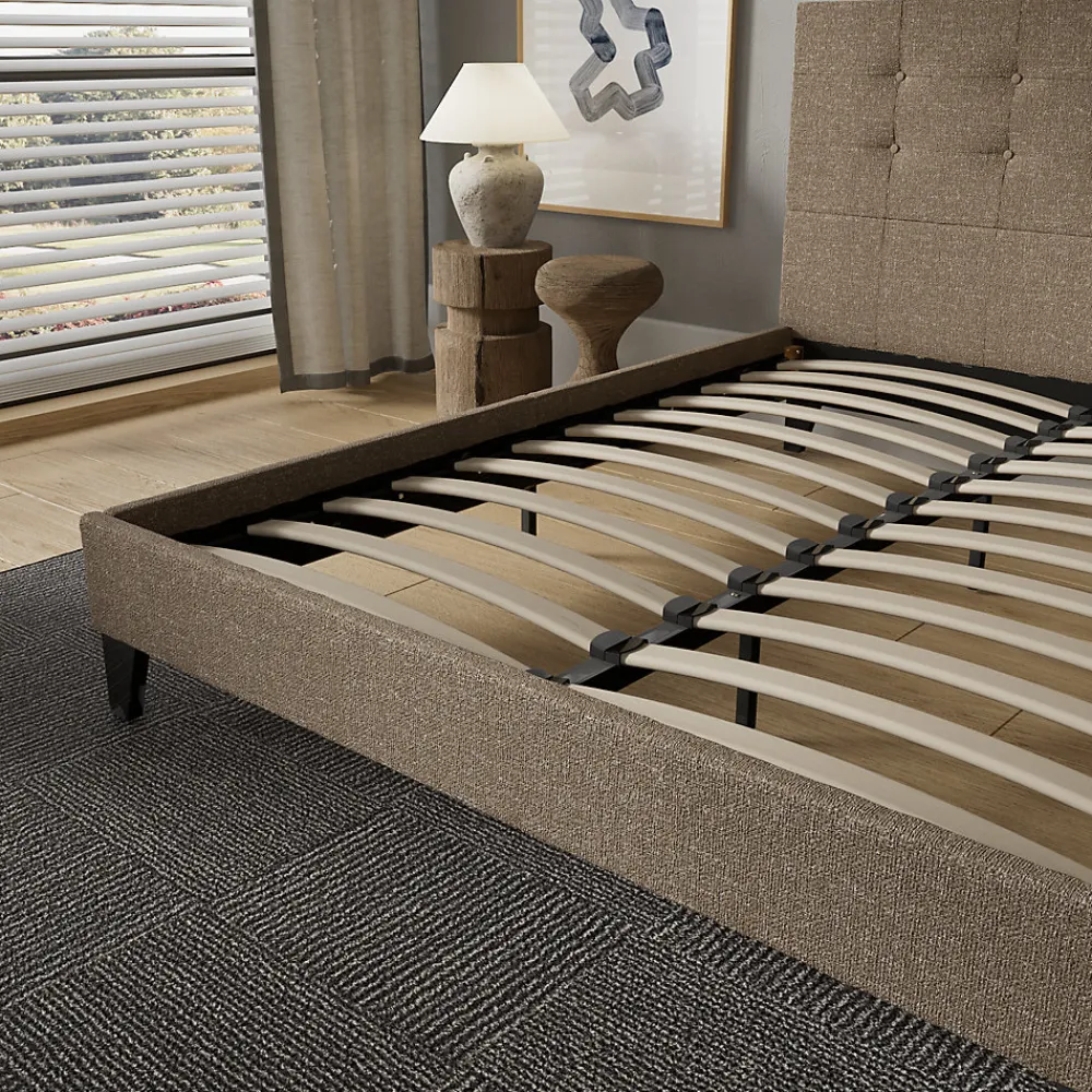 November Sleep Lit 140x190 cm avec tête de lit tissu brun* Lit Double