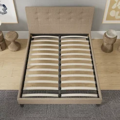 November Sleep Lit 140x190 cm avec tête de lit tissu brun* Lit Double