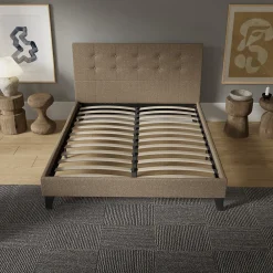 November Sleep Lit 140x190 cm avec tête de lit tissu brun* Lit Double