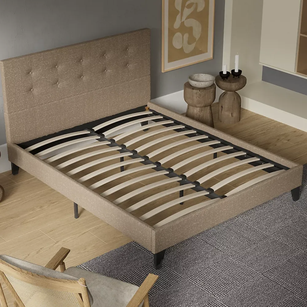 November Sleep Lit 140x190 cm avec tête de lit tissu brun* Lit Double