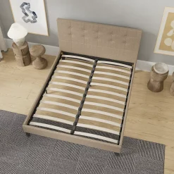 November Sleep Lit 140x190 cm avec tête de lit tissu brun* Lit Double