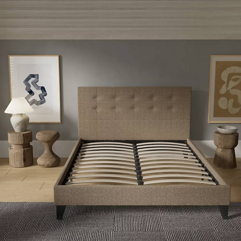 November Sleep Lit 140x190 cm avec tête de lit tissu brun* Lit Double
